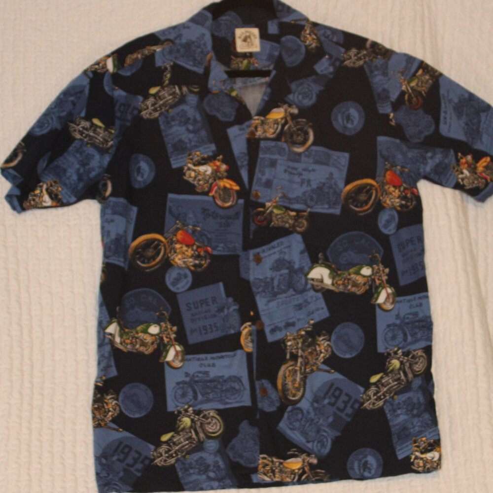 Max Boxxer Motorcycle Theme VTG Button Up Camp Shirt Mens Size L